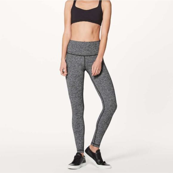 Lululemon Heathered Black 28" Wunder Under High Rise Tight Leggings 8 - Picture 1 of 10